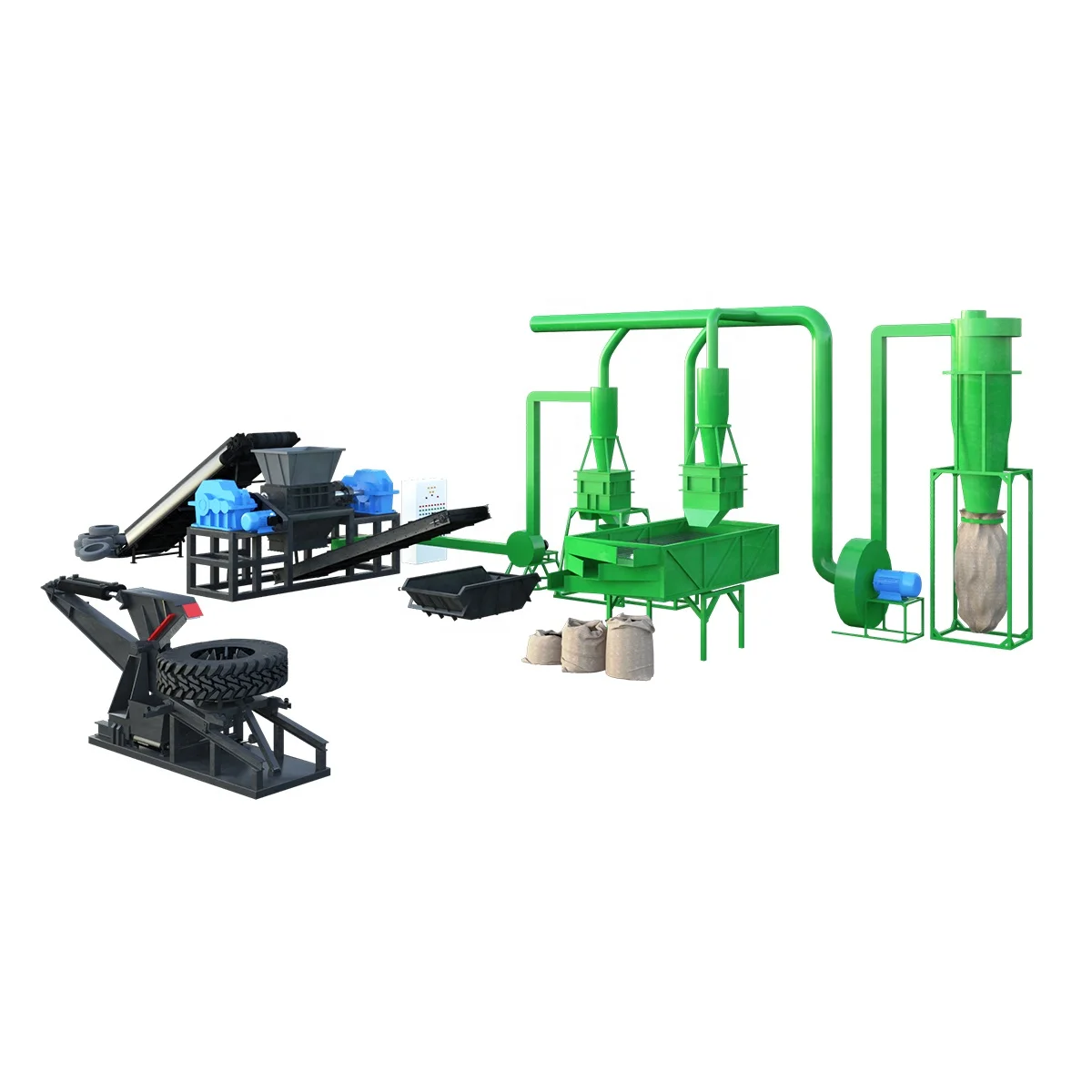 Used car tires recycling plant ATR-KING KOMPAKT for used tires processing and separation metal and textile cords