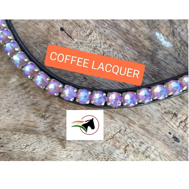 
EQUESTRIAN COFFEE LACQUER 8 mm CRYSTAL HORSE BROW BAND AFFORDABLE LUXURY TRENDY WITH BACK OPEN STICKY TAPE AT LOOP. 