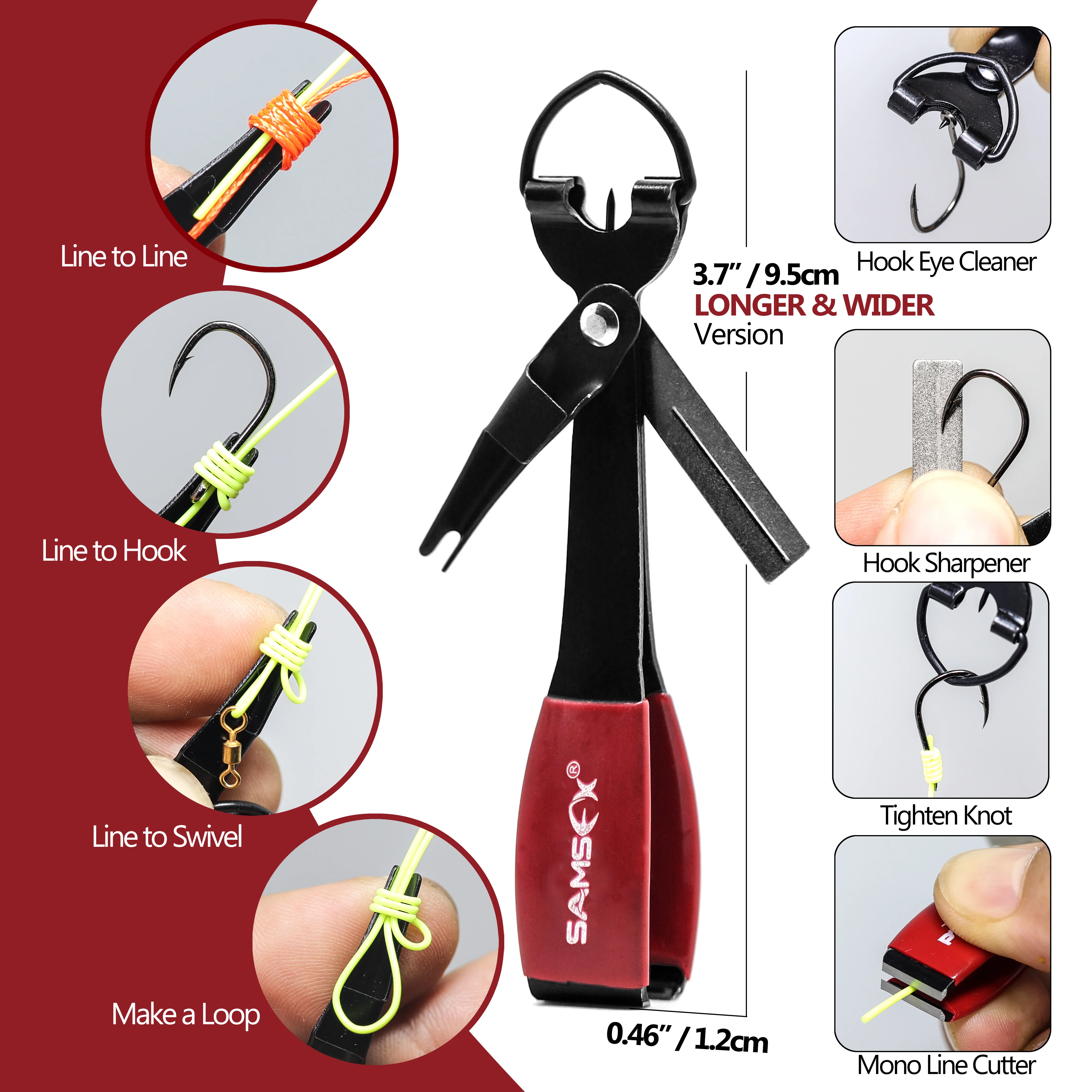 SAMSFX Pro Fly Fishing Nippers Line Cutter Clippers Fast Quick Knot Tool Knotter Tyer Tier Tying Tool and Zinger Retractor Combo