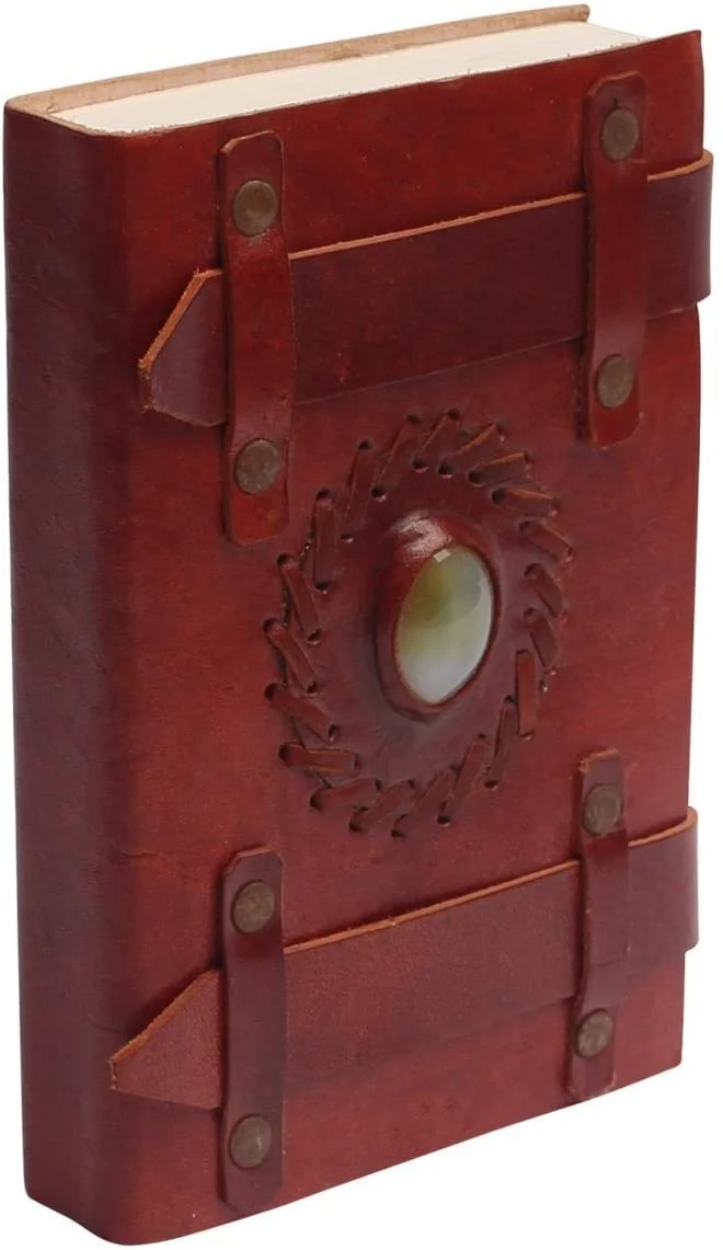 Vintage Double Belt genuine leather hand made Leather Journal with cotton paper With Stone for gifting him or her