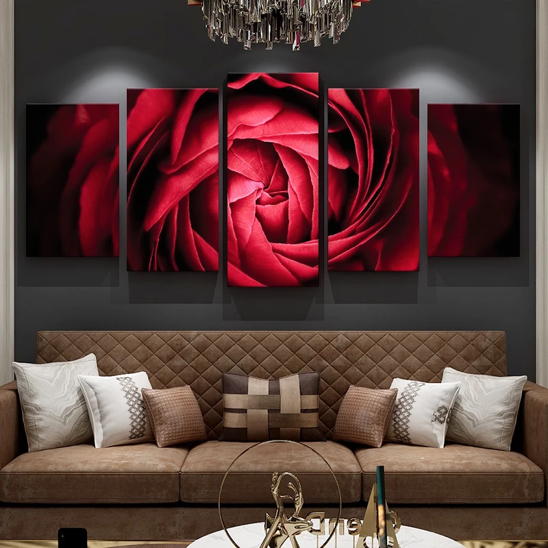 5 шт. домашний декор, настенный холст, современное искусство, 5 панелей, красная роза, цветок, рисование дизайнов
