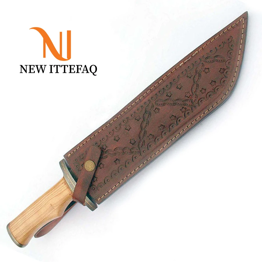 
Damascus Knife | Damascus Hunting Knife | custom handmade Damascus steel big Bowie hunting knife with leather sheath 