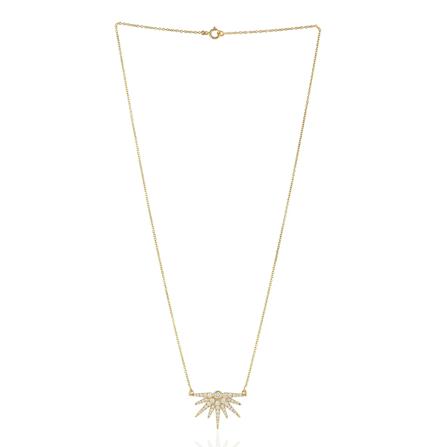 
18k Yellow Gold Pave Diamond Starburst Pendant Necklace Handmade Jewelry 