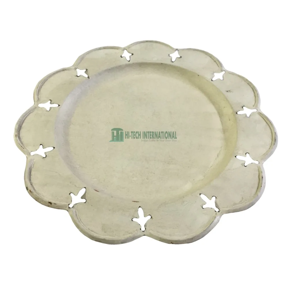 Antique White Charger Plates - Metal - Iron - Tin - White Color - Wedding Under Plate - Dishes - Elegant- Decorative - Handmade