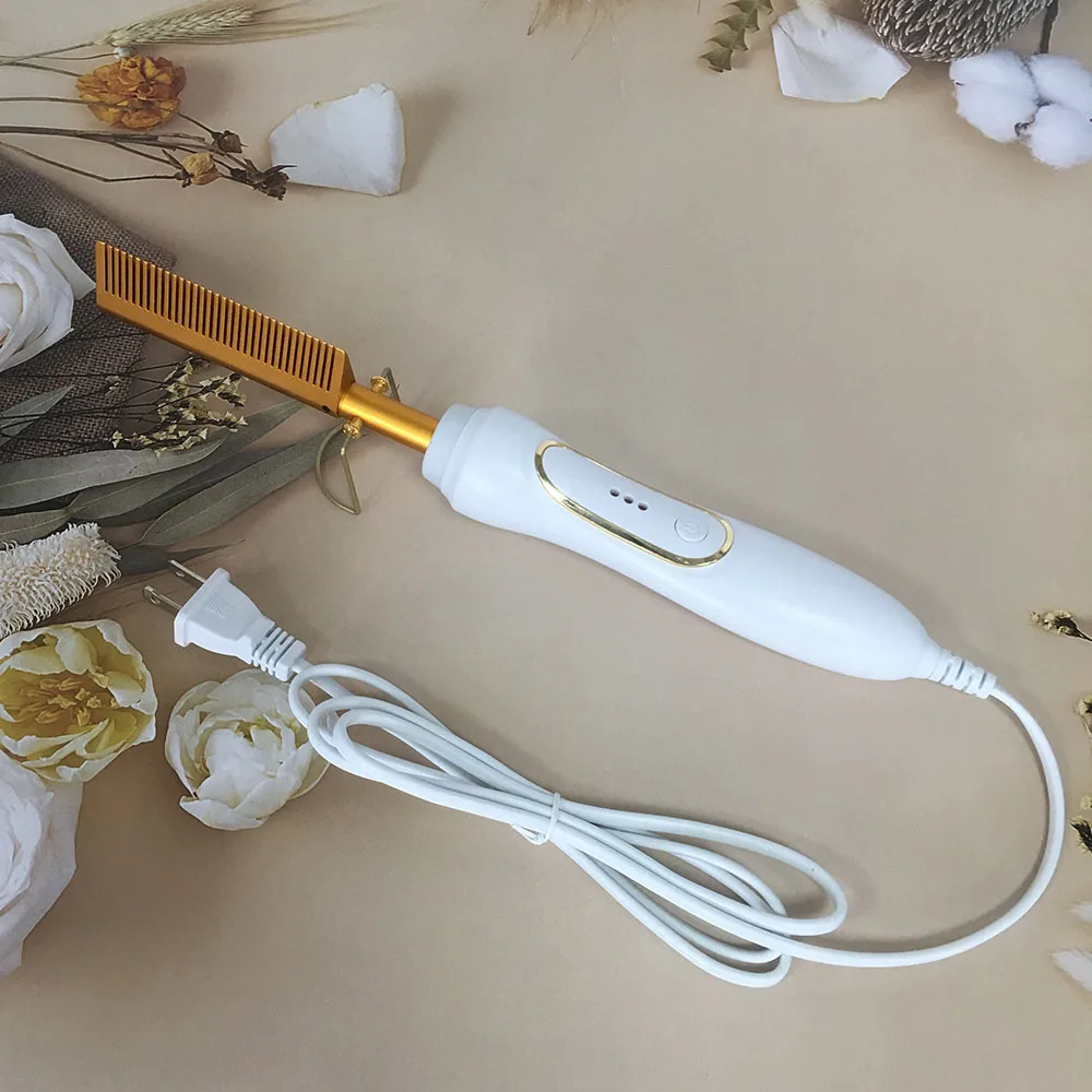 Bling Air High Temperature Handle Hair Straightener Pressing Combs Heating Heat Electric Gold Heated Styling Gear Hot Iron Comb