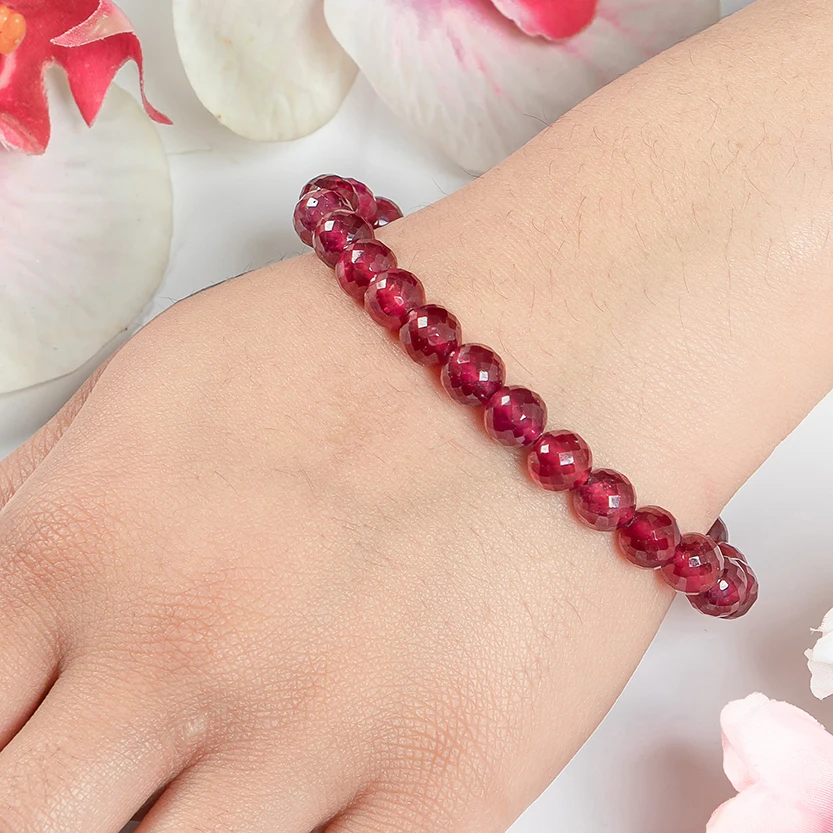 Top Quality 8mm Ruby Faceted Round Shape Beads Bracelet Ruby Gemstone Bracelet For Women