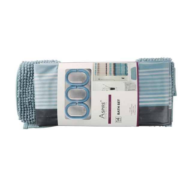 Modern Design PEVA Shower Curtain With Bath Mat  Gift Furniture Luxury Bathroom With Rug Set