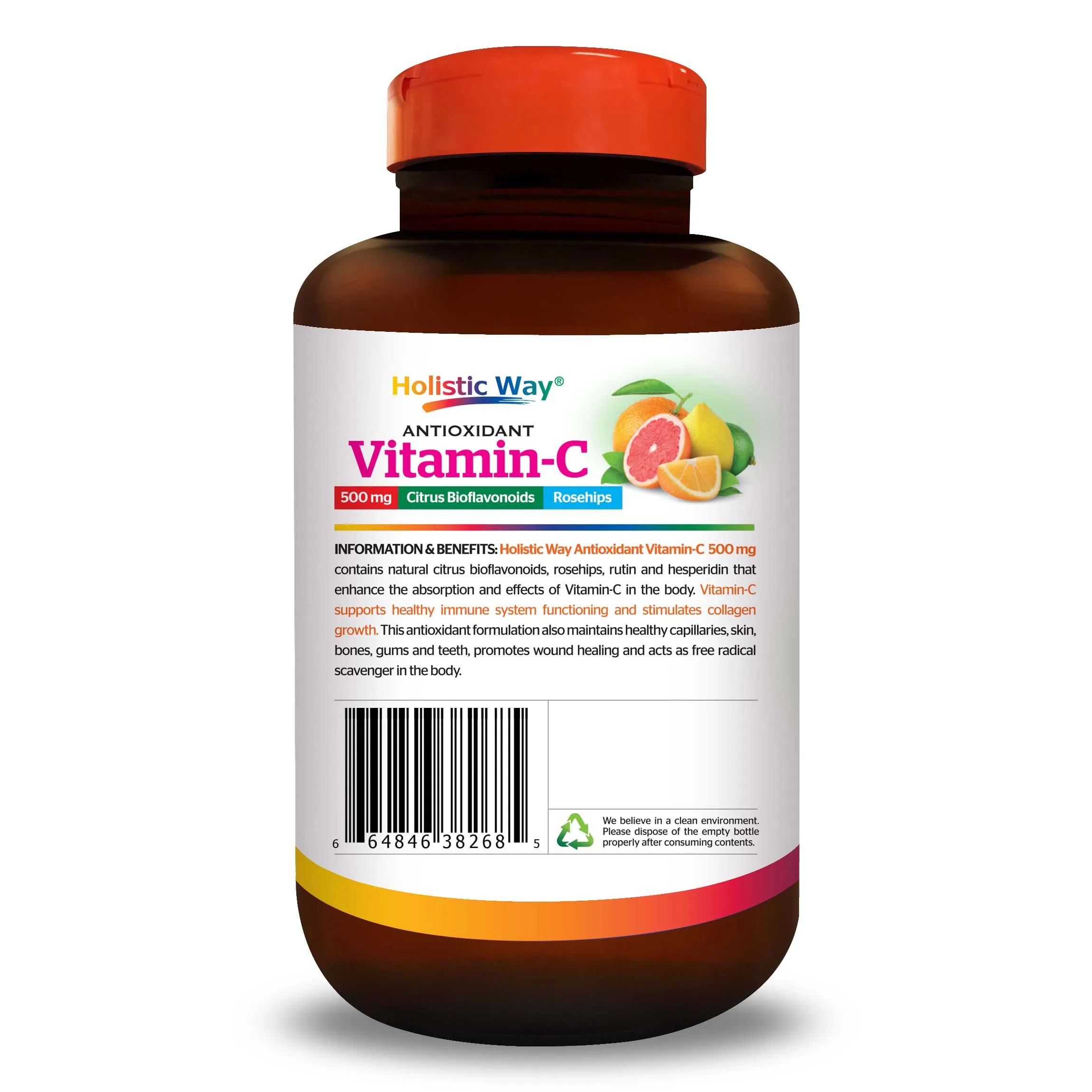 Antioxidant Chewable Healthcare Supplement Skin Care Vitamin-C 500mg With 100 Caplets Holistic Way from New Zealand