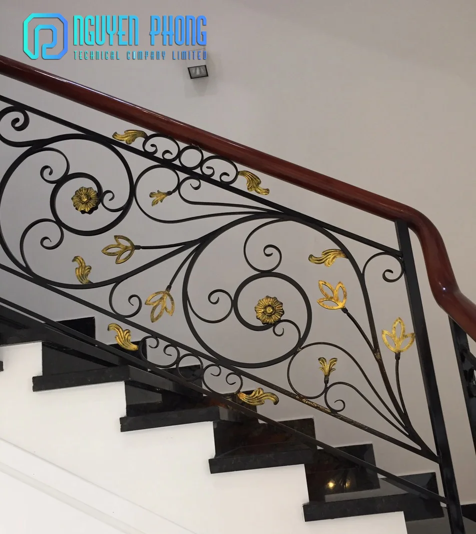 Vietnamese Factory Of Luxurious Indoor Stair Railing Designs, Luxury Stair Railing, Wrought Iron Railing Stairs
