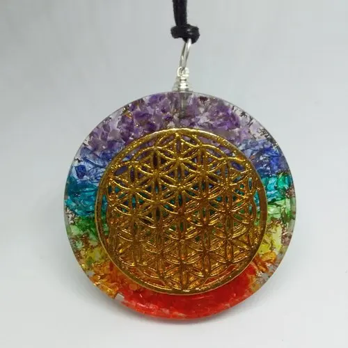 7 Chakra Onyx Stone Gemstone Pendant With Flower Of Life Logo Energetic