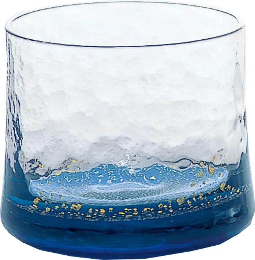 TOYO SASAKI GLASS hand made cold sake glass Yachiyo gama blue made in Japan. 10790