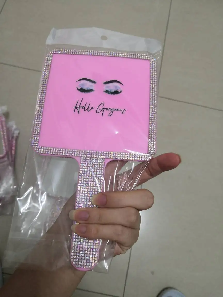 Portable Heart-Shaped Handheld Mirror with Handle Candy Color Cosmetic Tools Square Rhinestones mirror Diamonds
