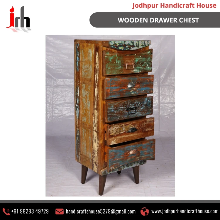 2021 Bulk Selling Strong Material Industrial & Vintage Wooden Tall Multi-Drawer Chest Cabinets for Home