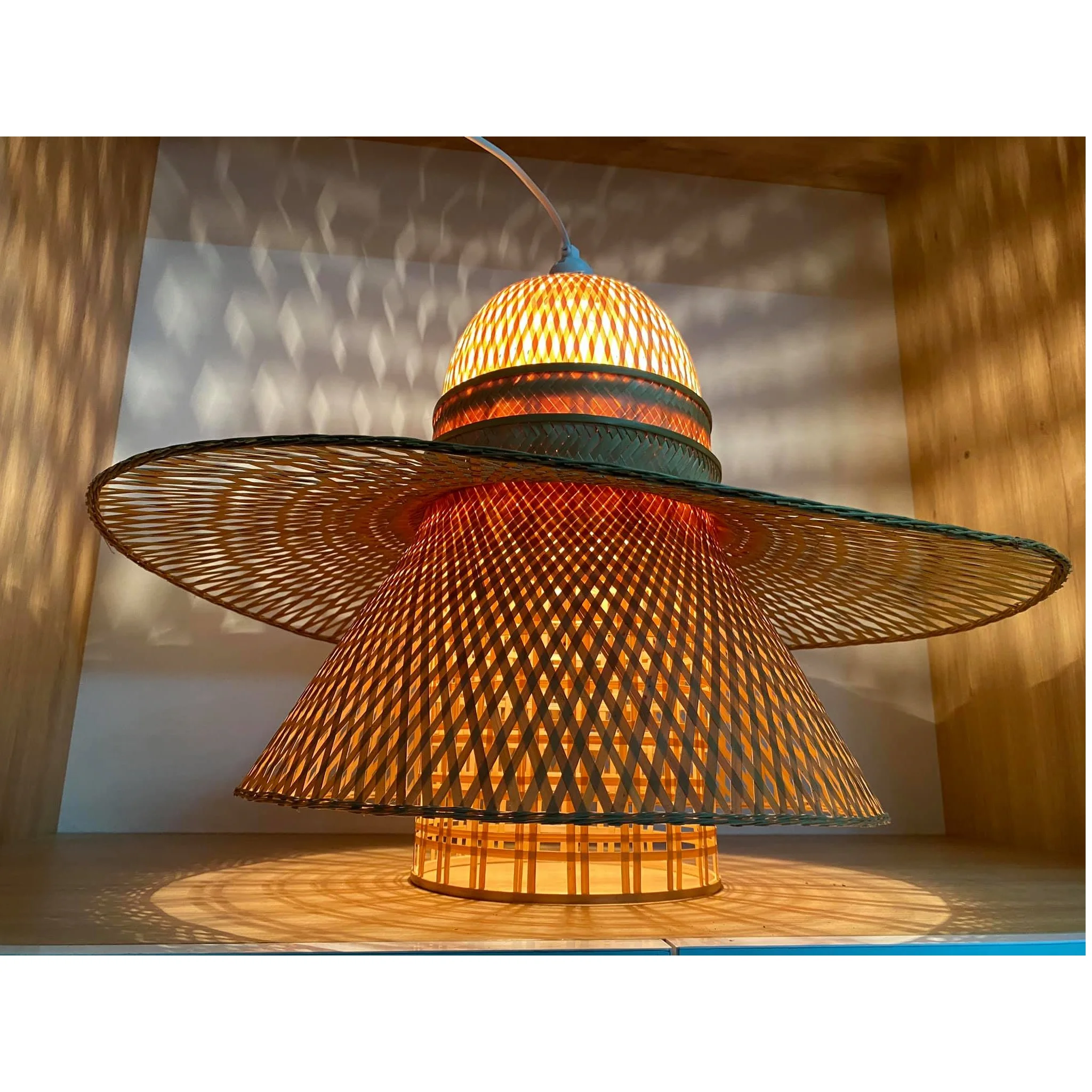 Best Price Celling One Layer Vintage Style Natural Bamboo Flat Circle Home Decoration Handicraft Lamp made in Vietnam for sale