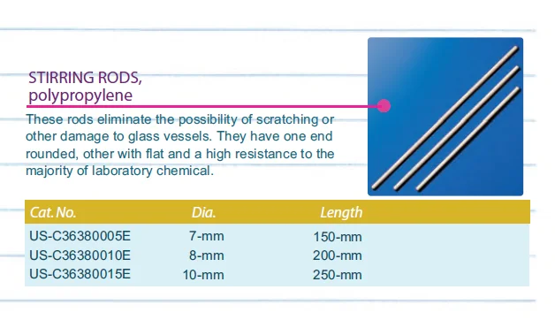 Polypropylene white Stirring Rods with flat bottom at one end