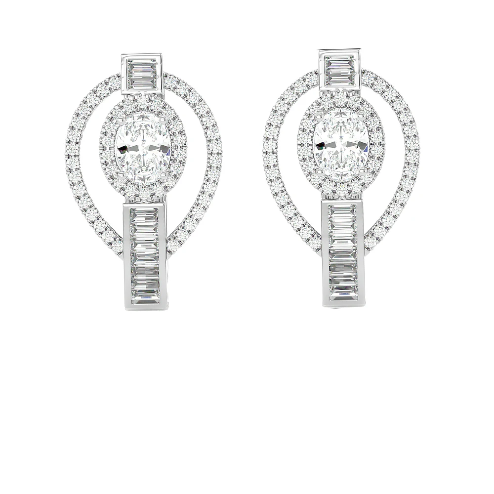 High Quality Antique Gold Round Pure 14K White Gold Diamond Earrings For Women Buy At Good Price