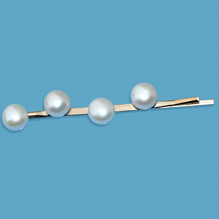 Attractive Great Silver High luster Button Shape 100% Genuine Freshwater Pearl Hair Wear Yellow Gold Plated For Gowns