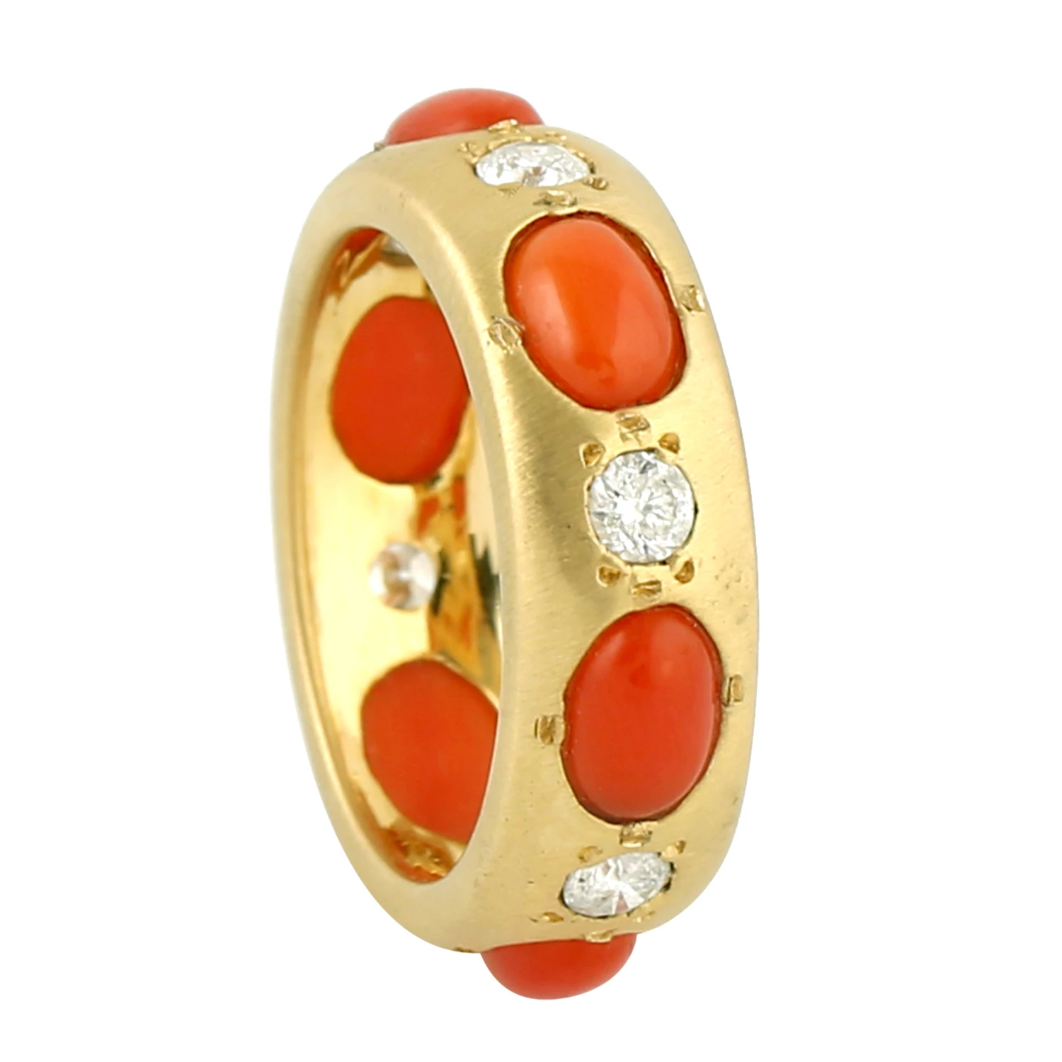 18k Yellow Gold Coral Diamond Band Ring Wholesale Jewelry