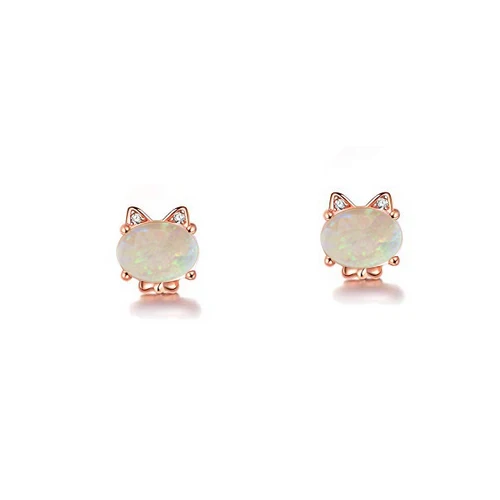 14k Solid Yellow Gold Genuine Opal Gemstone Stud Earrings Diamond Jewelry Exporter Bulk Order