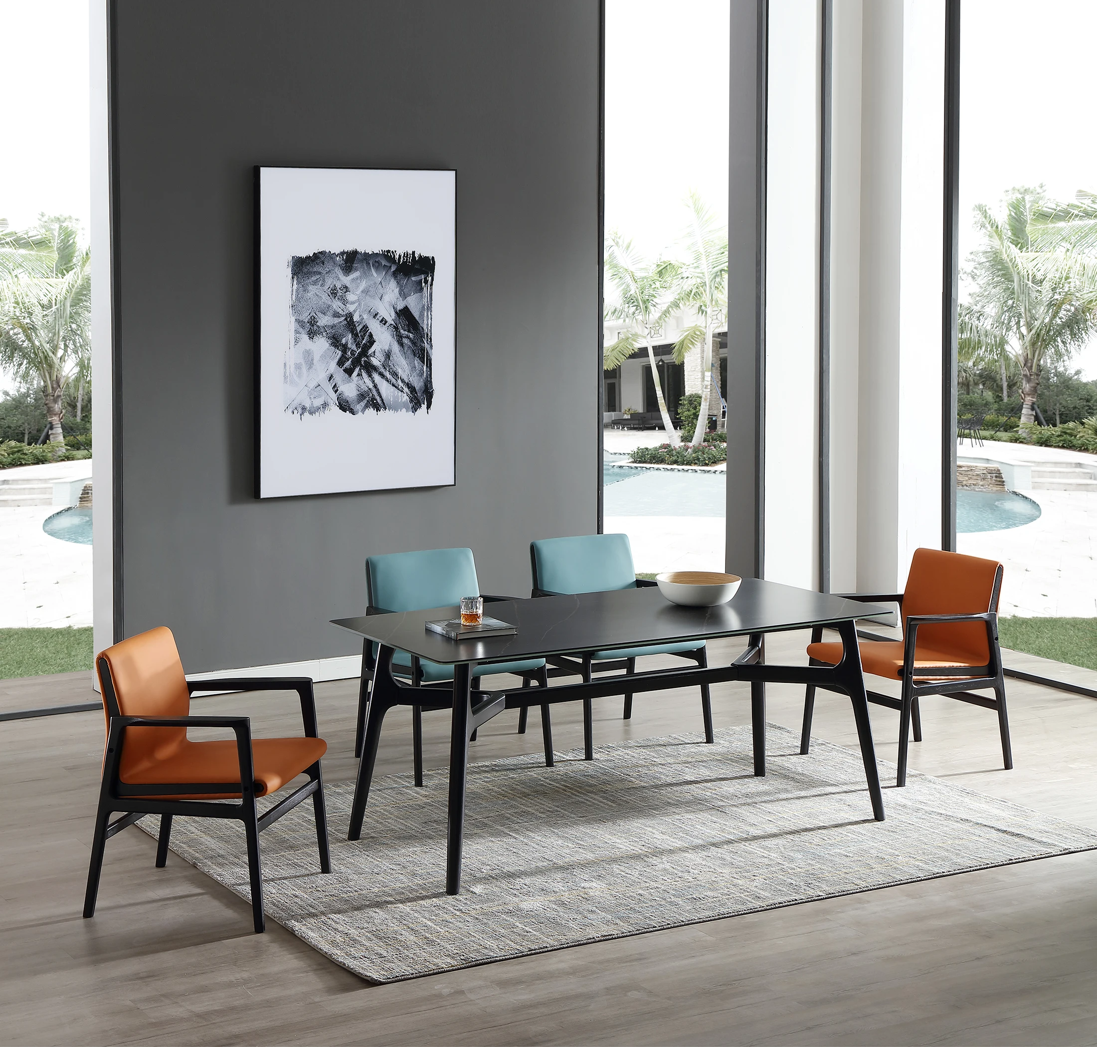 Fashionable Ash Solidwood Legs Microfiber Leather Upholstered Nordic Modern Wood Dining Chairs