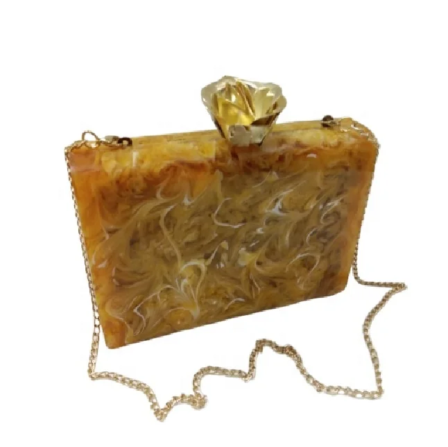 Top Trending Homemade Design Resin Yellow Multiple Shape Hot Selling Clutch Bag Latest Evening Clutch Women Handbag