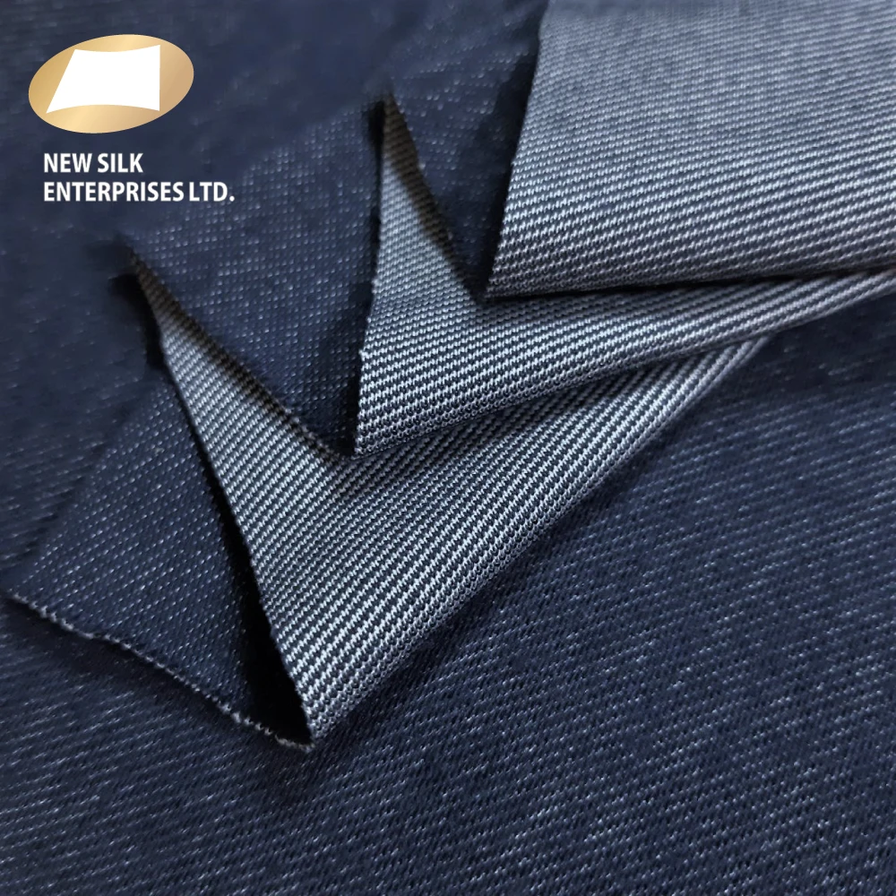 Anti bacterial cotton green defence polyester twill faux denim fabric for jeans