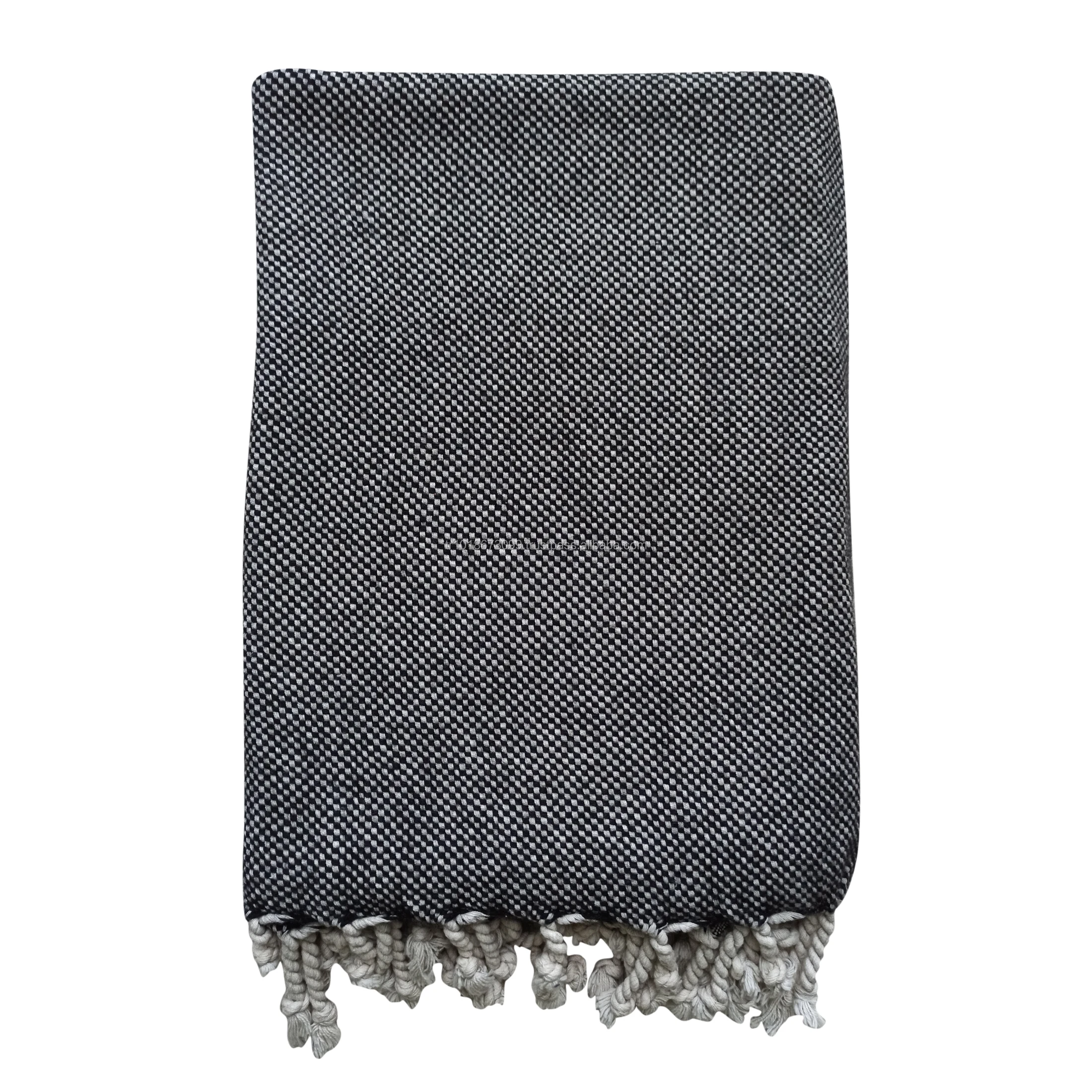 Wool Cotton Blend Turkish towel throw, beach blanket, pestemal, hammam - Dark Gray