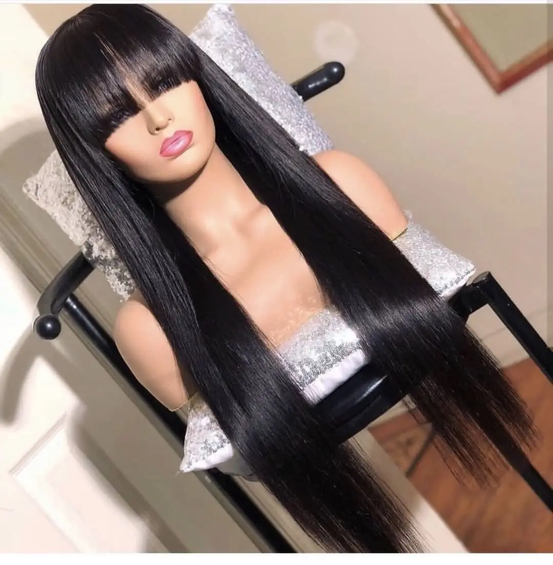 Wholesale Dropshipping Glueless 26 Inch Lace Wig For Black Women Brazilian Weaves And 250% Density Long Human Hair Wig With Bang