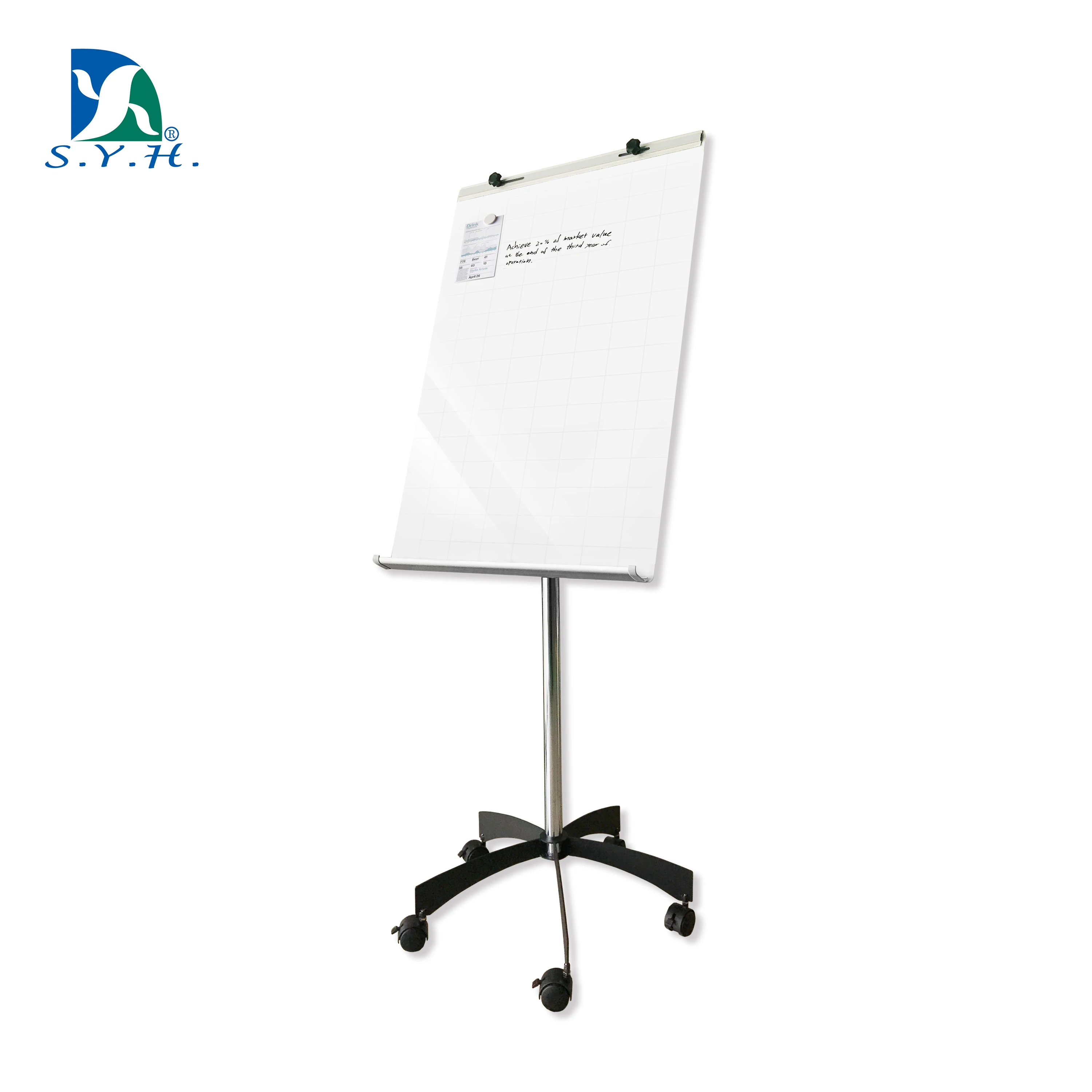 Strong Magnetic Tempered Mobile Glass Whiteboard Office Flip Chart