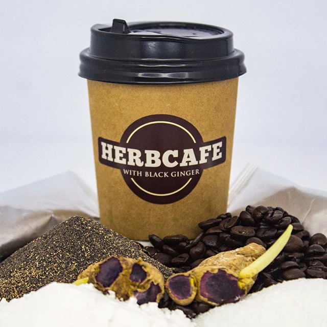 Portable cup coffee healthy Coffee Herbcafe Black Ginger aromatic size each pack manufacturer Malaysia