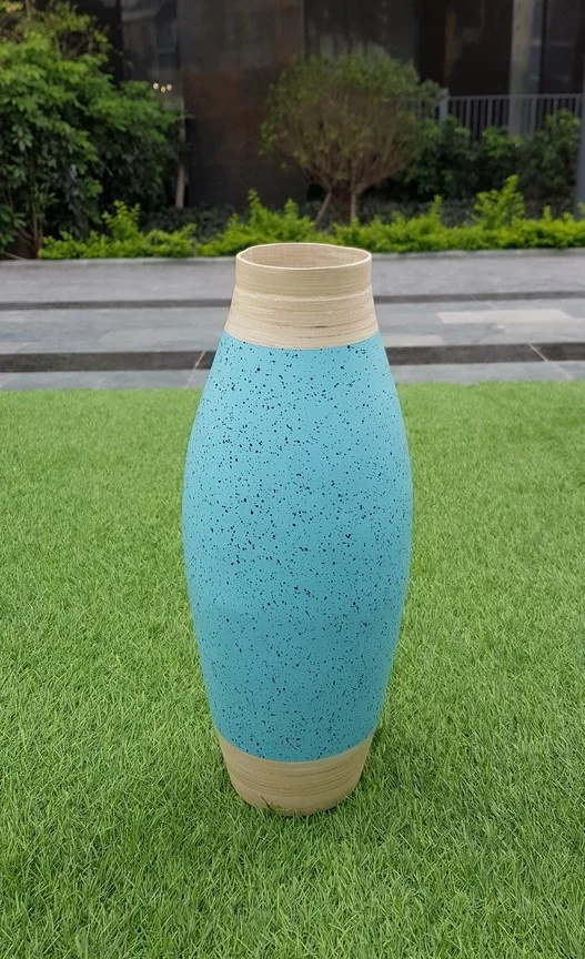 Handmade high quality blue set of spun bamboo vases with high quality for home decor accessories made in Vietnam