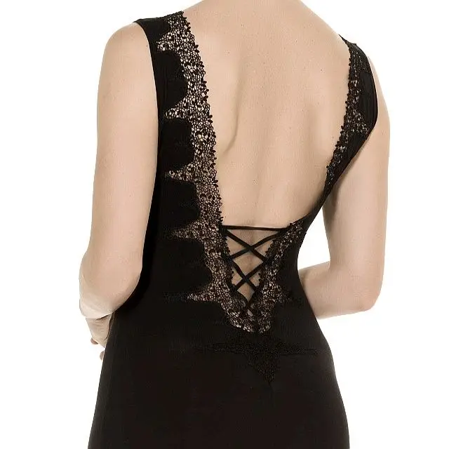 Black deep v-neck nightdress in fine micromodal for wholesale women sleepwear luxury lingerie