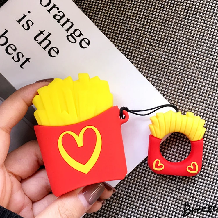 Пользовательский мультяшный картофель фри гамбургер наушники водонепроницаемый силиконовый чехол для airpods