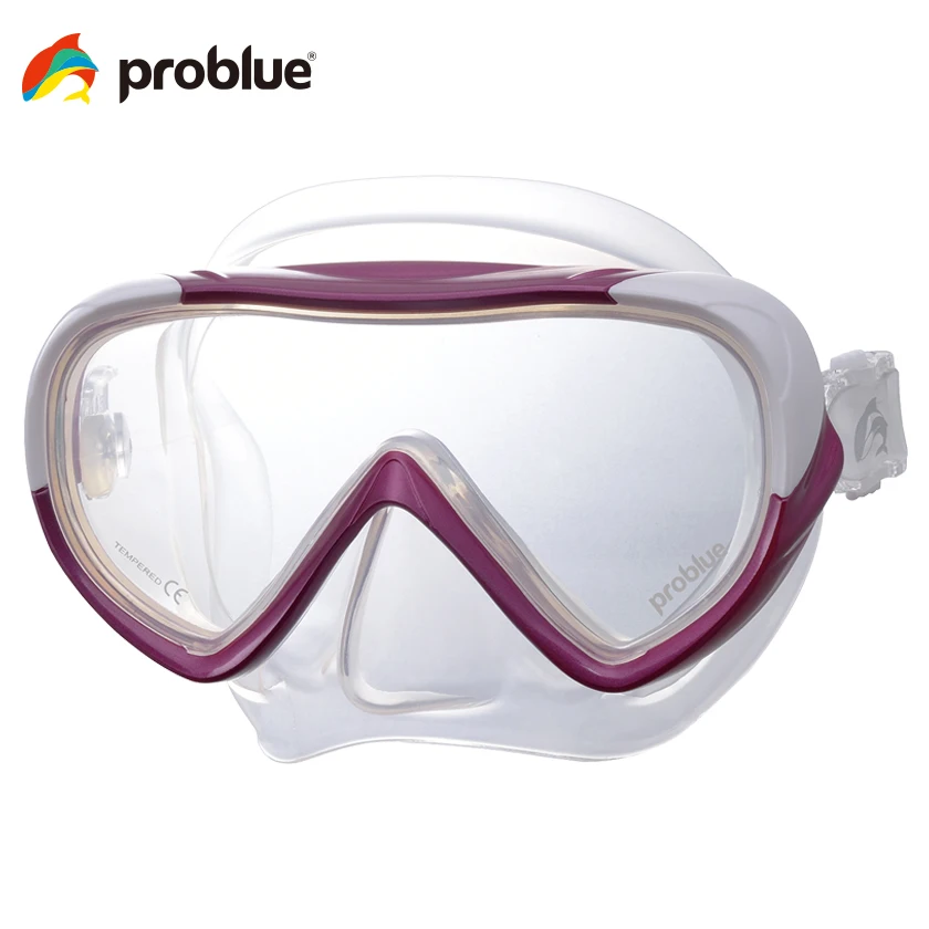 Problue MS-152 Diving Mask Lightweight Low Volume with Wide Field Vision Adults Scuba Diving Swimming Glass Lenses Snorkel Mask