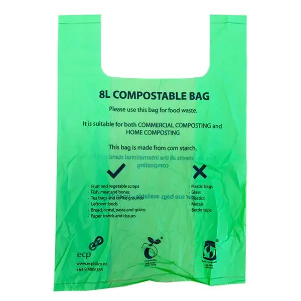 100% Compostable Bags T-Shirt Wholesale Hot Eco-Friendly Cornstarch Household, Compostable Food Scrap Waste Bag Hanoi Plastic