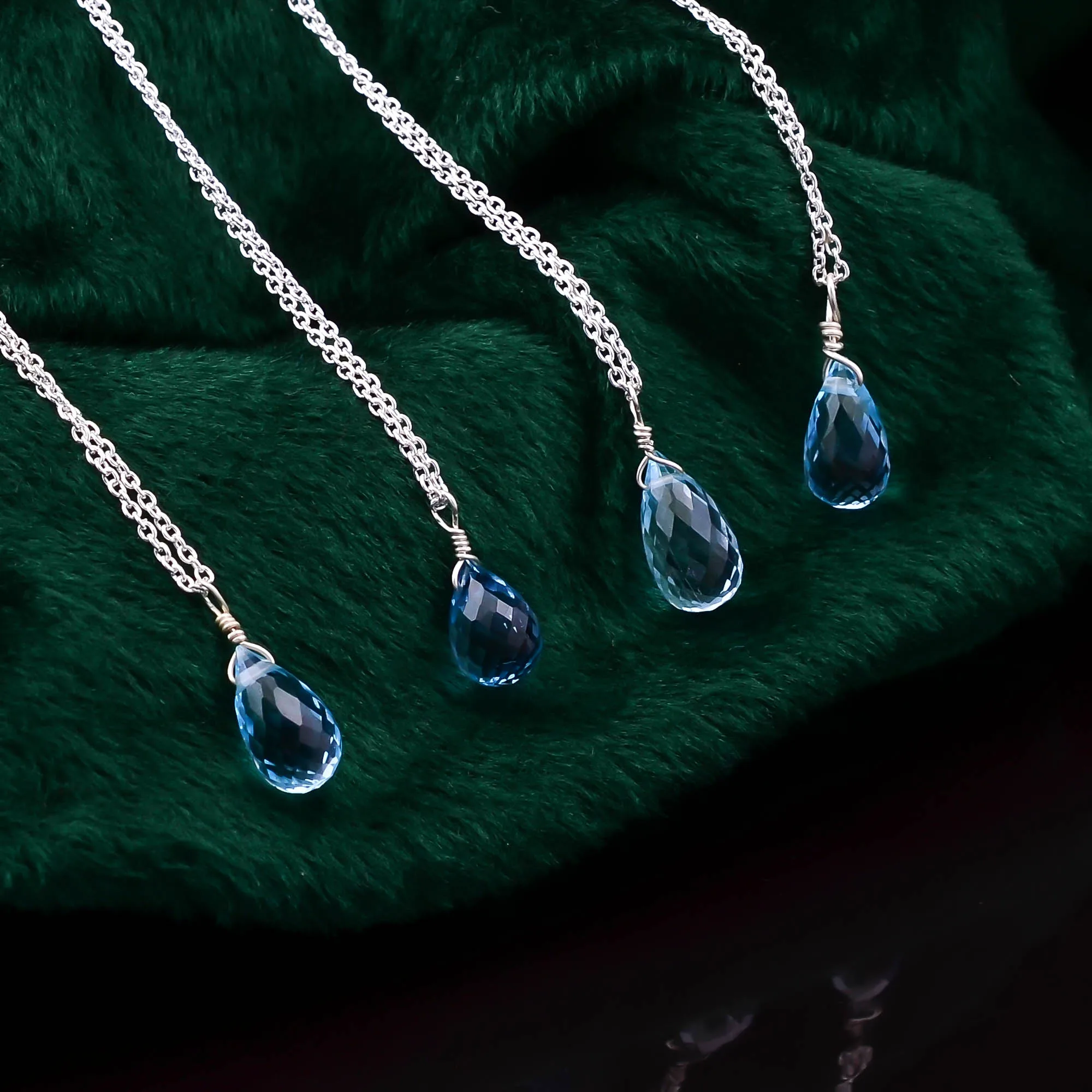 Natural Sky Blue Topaz Tear Drops Crystals Pendant Necklace Gemstone Healing Crystal Birthstone 925 Sterling Silver Jewelry