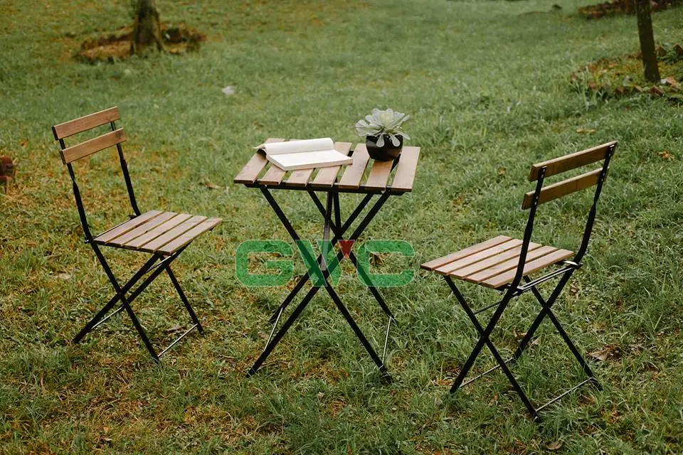 Acacia Table Set with Powder Coating Steel Frames/ Modern Garden Set vietnam cheap price tarno set patio balcony