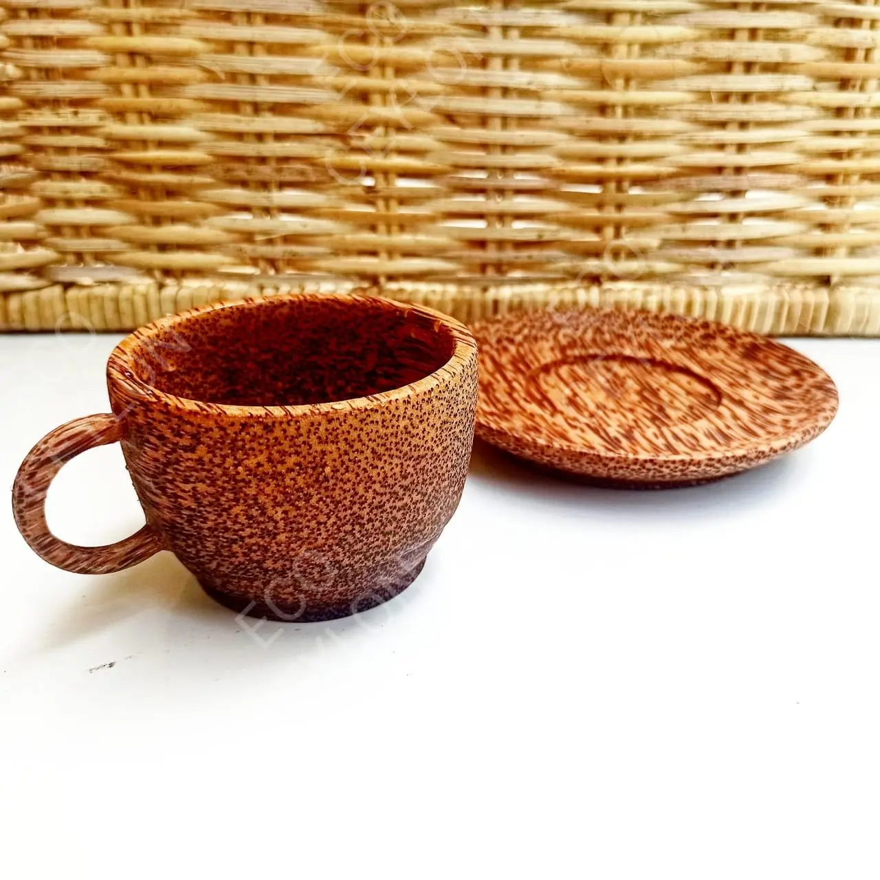 Vietnamese Handicraft COCONUT WOOD TEACUP with spoon and placemat cup for daily drinking kitchenware party wedding decor table