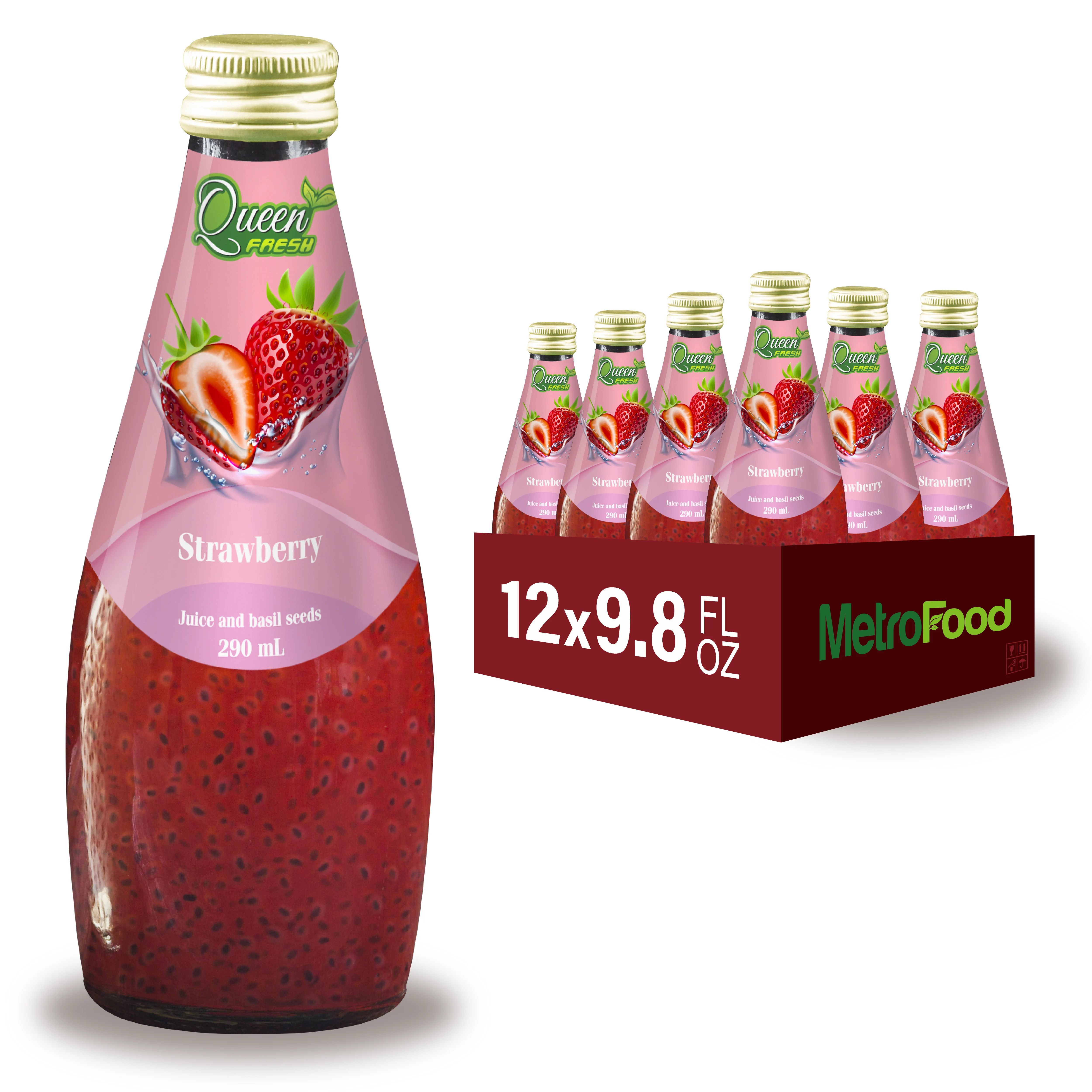 
OEM/ODM/Private Label - 290ml High Quality Basil Seed Drink from Vietnam - Strawberry Flavor 