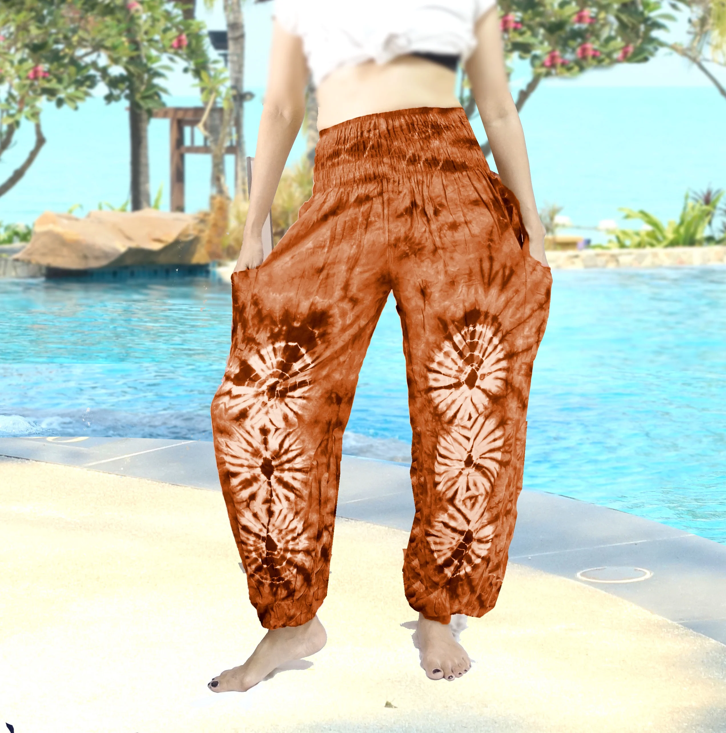 
Thai Tie dye oriental fisherman RETRO INDIE HIPPIE BOHO HAWAII POLKA DOT FESTIVAL BEACH SUMMER MAXI PANTS 