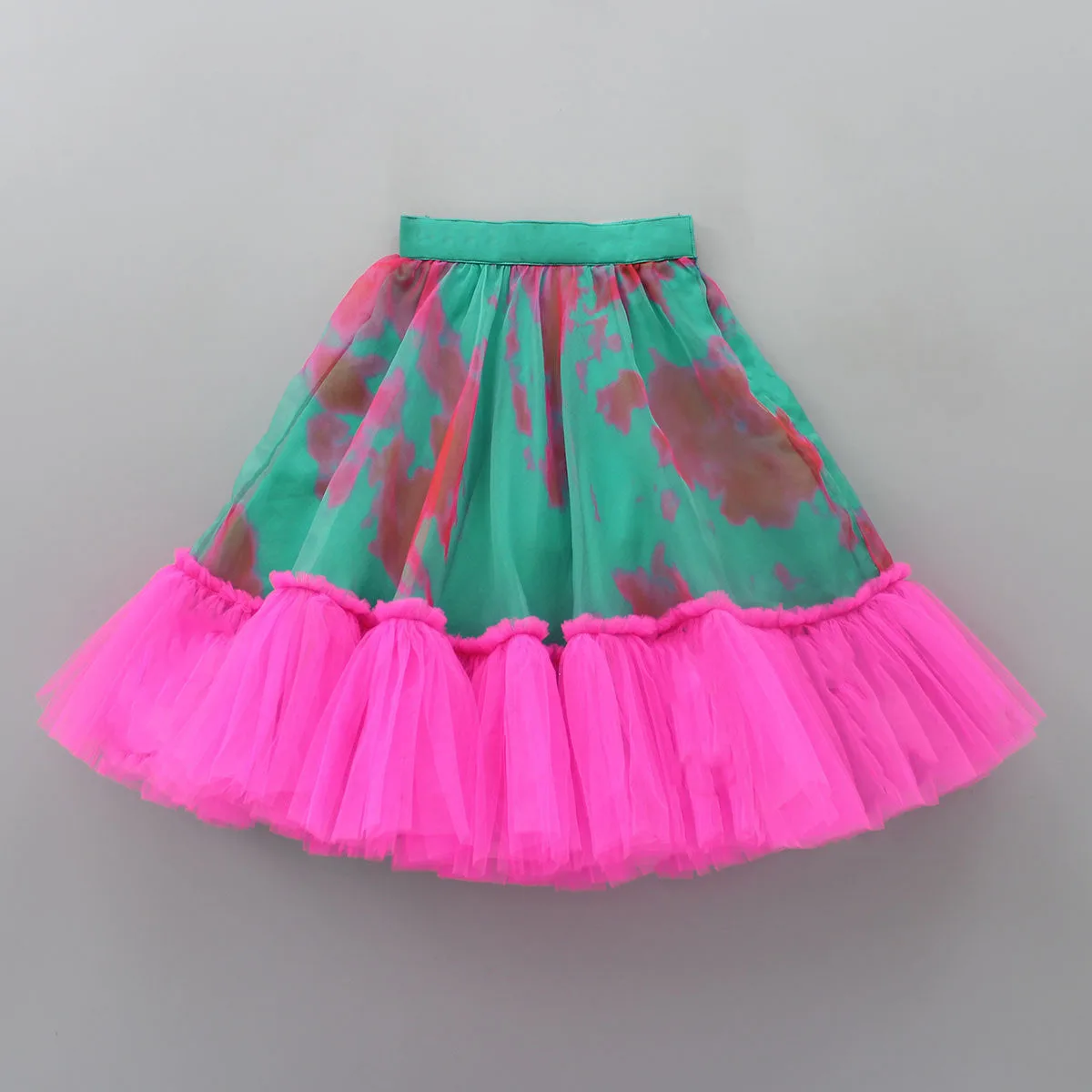 Perspective Of Style Mirror Pearl Girls Kids Wear Embellished Hot Pink One Shoulder Top Tie Dye Organza Lehenga wholesale ethnic