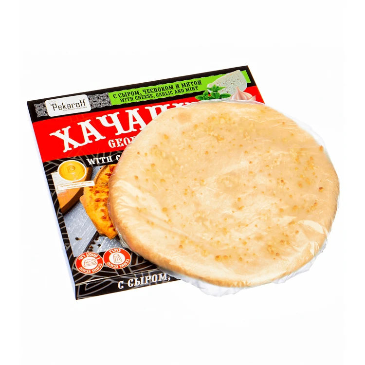 Natural ingredients frozen product khachapuri cheese pie yeast dough fresh milk cheese, garlic and mint, tart