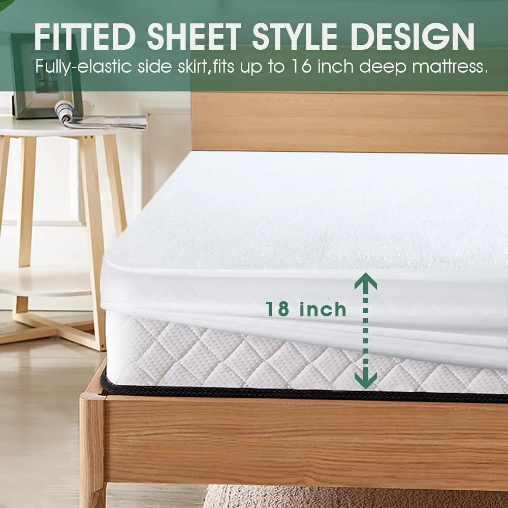 Waterproof Mattress Protector , Noiseless Mattress Protection Bed Cover, Breathable Cooling Cotton Surface and Vinyl Free TPU
