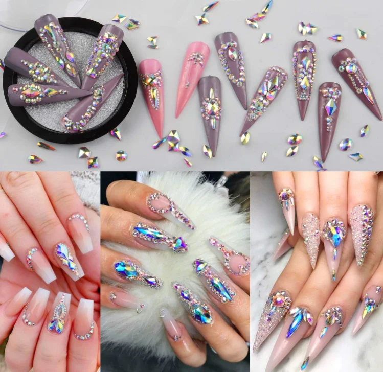 Multi Shape 3D Shining Glass Crystal Nail Art Set Decoration AB Jelly Rhinestones Nail Art Jewelry Valentine Nail Art