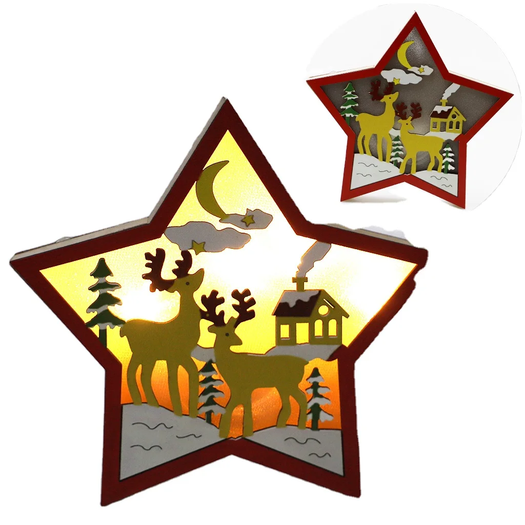 Christmas Decoration Supplies Wooden Led Christmas Decoration Wooden Christmas Tree Decorations Star Glowing Pendant Toys