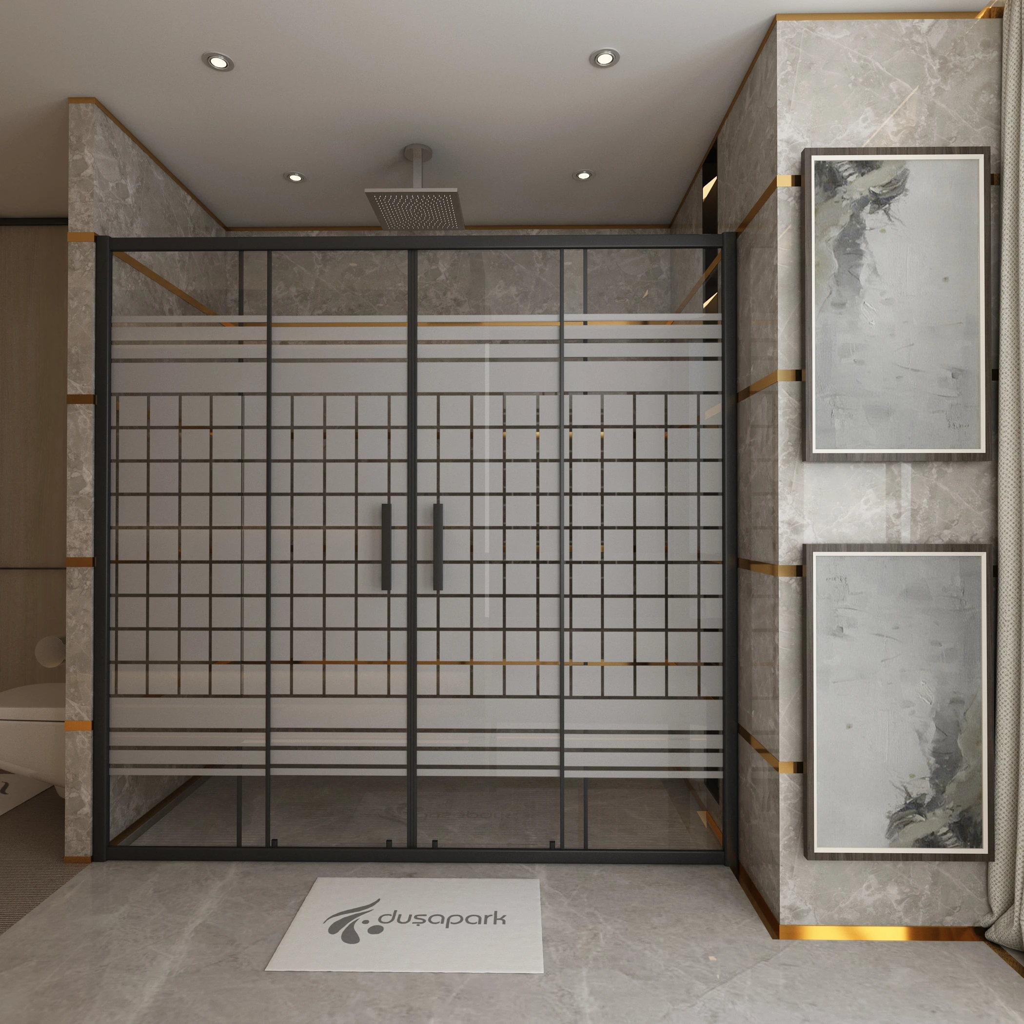 Luxury gold color stainless steel frame shower cubicle tempered portable glass shower room shower cabin