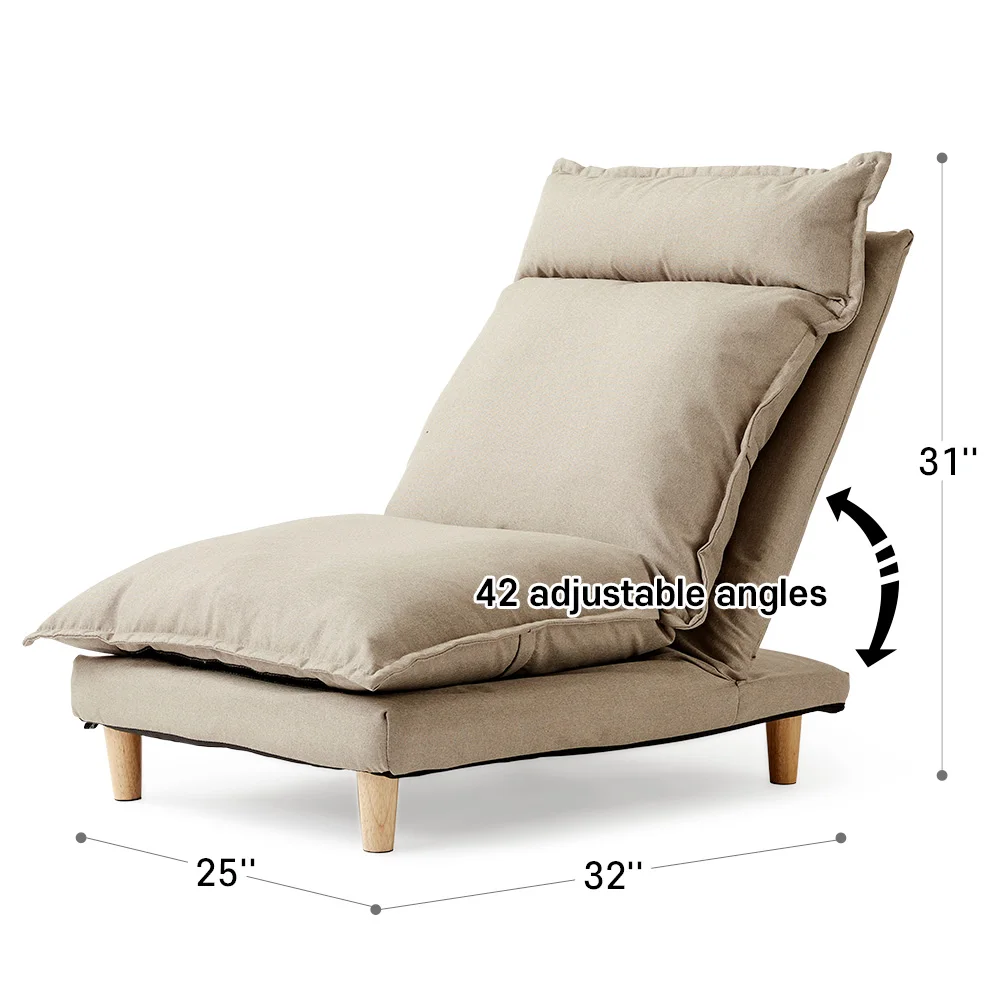 Korean Modern Design Beige Fabric Sofa Chair  Single Foldable Couch Sets Living Room Convertible Sofa