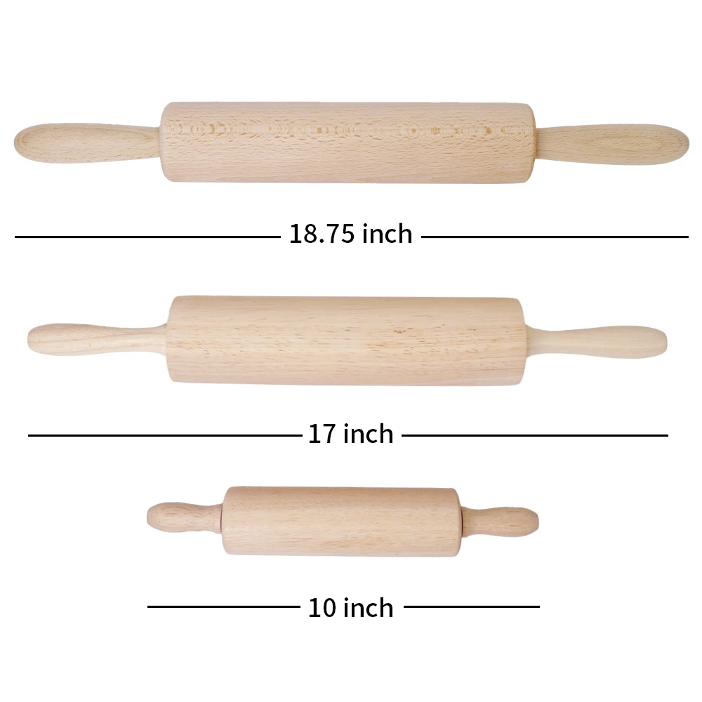 [Holar] Taiwan Made Rubber Beech Wood Dough Roller with Handles for Bread