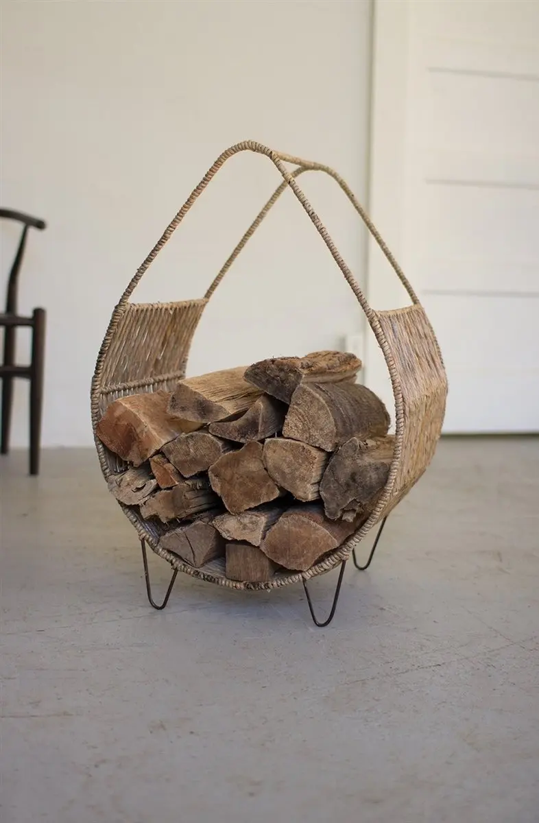 Elegant Firewood Storage Basket in Powder Coated Metal with Durable Design Perfect for Stylish Home and Garden Log Holder