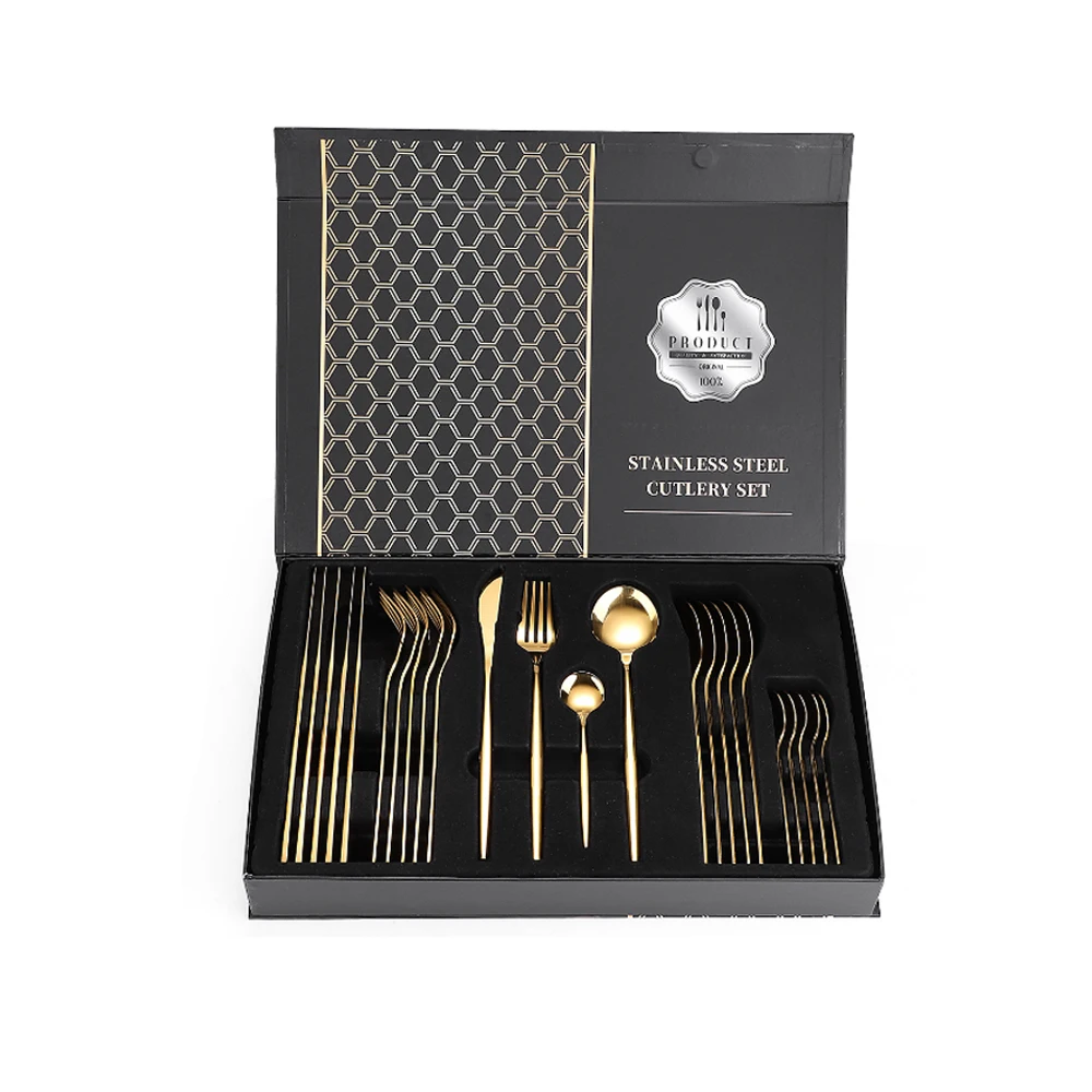 Small MOQ 24 piece Cutipol gold Stainless Steel cutlery flatware set with gift box